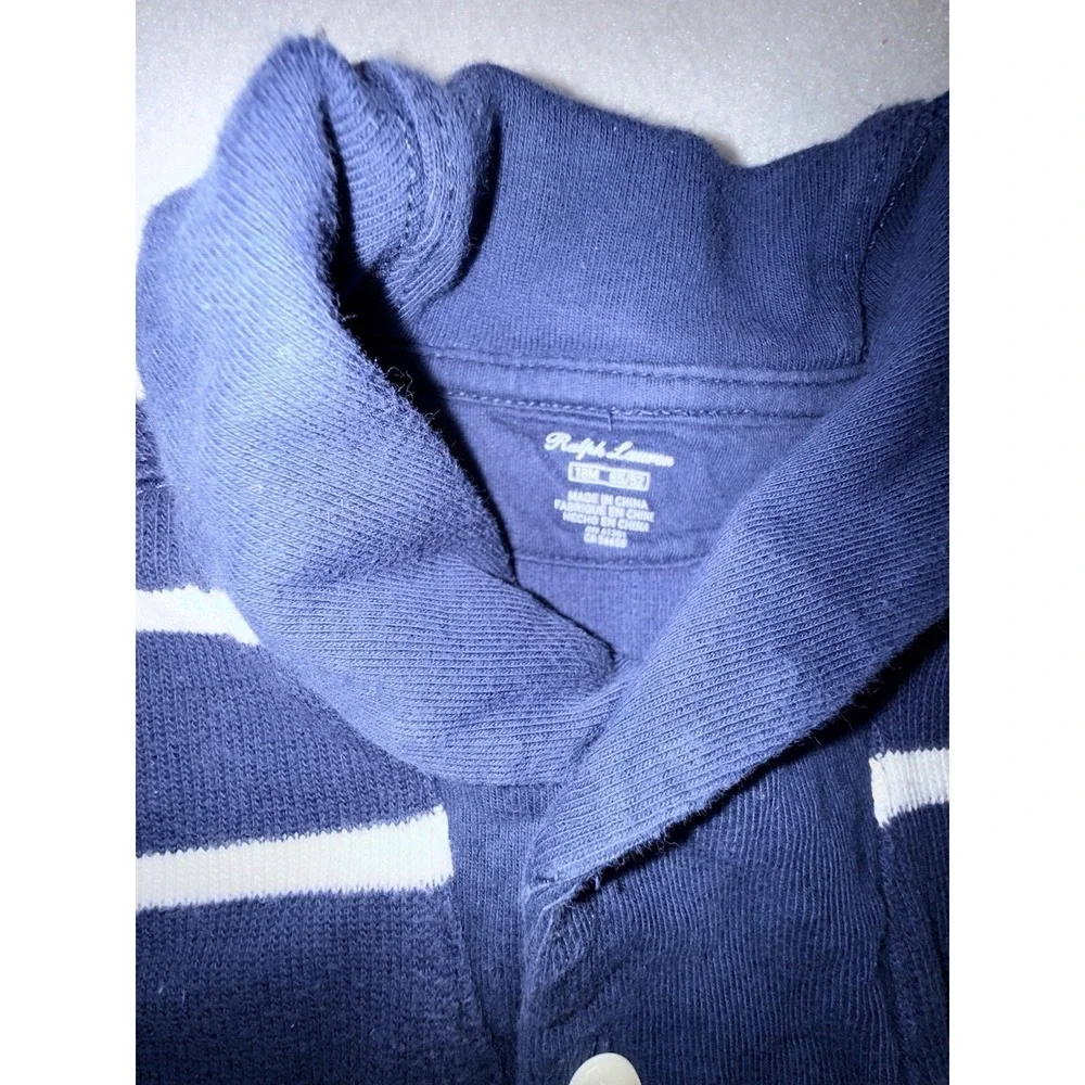 Ralph Lauren Baby Boys Cotton Shawl Collar Sweater Size‎ 18M Blue White Pony
